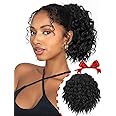 Isaic Ponytail Extension 8 Inch Short Wavy Curly Ponytails Drawstring Ponytail for Black Women Jet Black Pony Tails Hair Extensions Synthetic Hairpiece for Daily Use