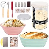 Sourdough Bread Starter Kit, Bread Proofing Basket - 9 Inch Round & 10 Inch Oval Foldable, Glass Sourdough Starter Jar Kit & Tons of Sourdough Bread Baking Supplies