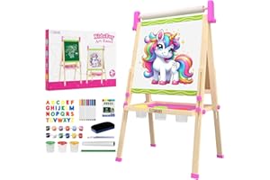 Easel for Kids,Toddler Art Easels for Painting, Stand Kids Easel White Board Dry Erase,Height Adjustable Double-Sided Magneti