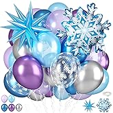 Frozen Balloons, 12 Inch Winter Snow Frozen Themed Party Decorations | Includes Snowflake Foil Balloons, Decorations For Frozen Birthday, Baby Shower And Winter Wedding Celebrations