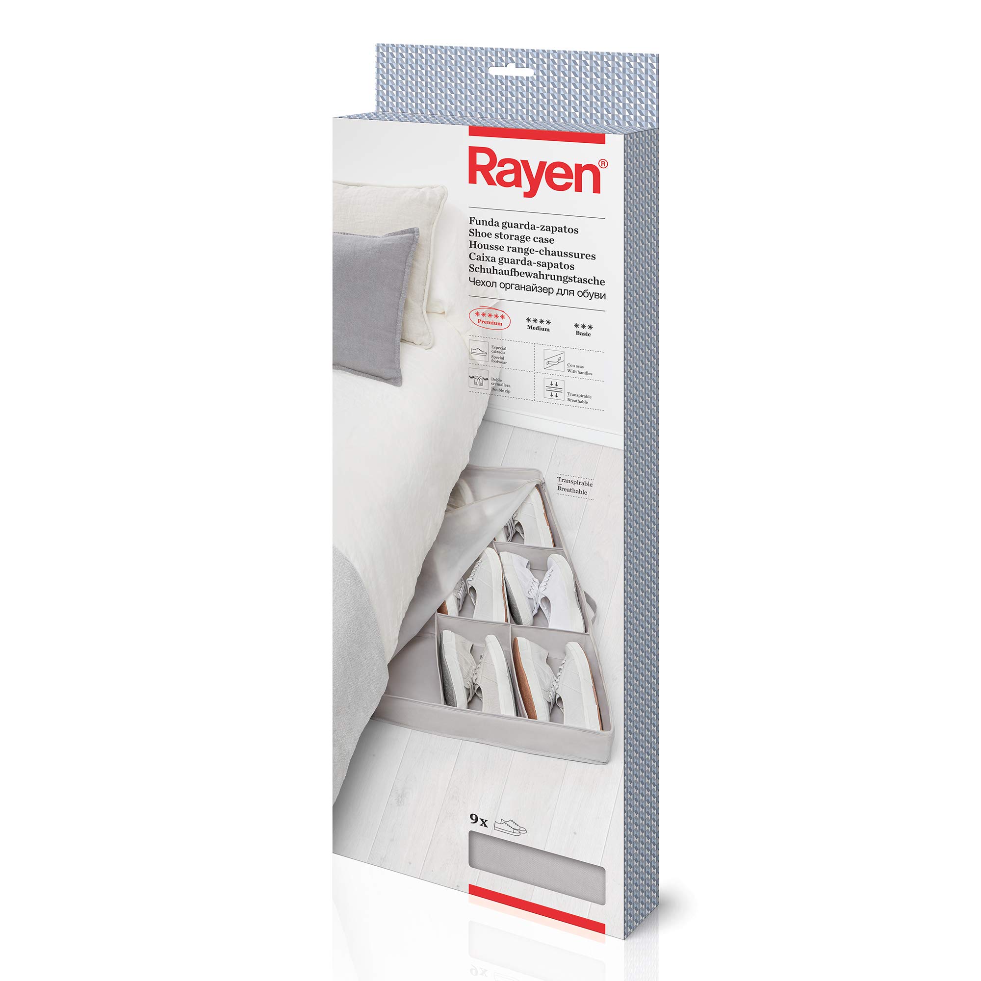 Rayen Shoe Storage | Special Shoe Bag | Breathable | With Carry Handles and Double Zip | Capacity up to 9 Pairs | Premium Range Grey | Dimensions: 90 x 50 x 10.5 cm
