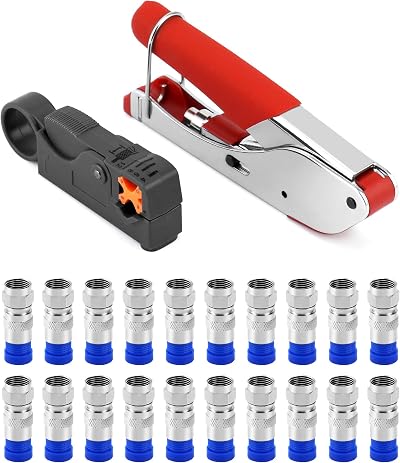 QWORK 22PCS Coax Cable Crimping Tool Set with Stripper and F Connectors
