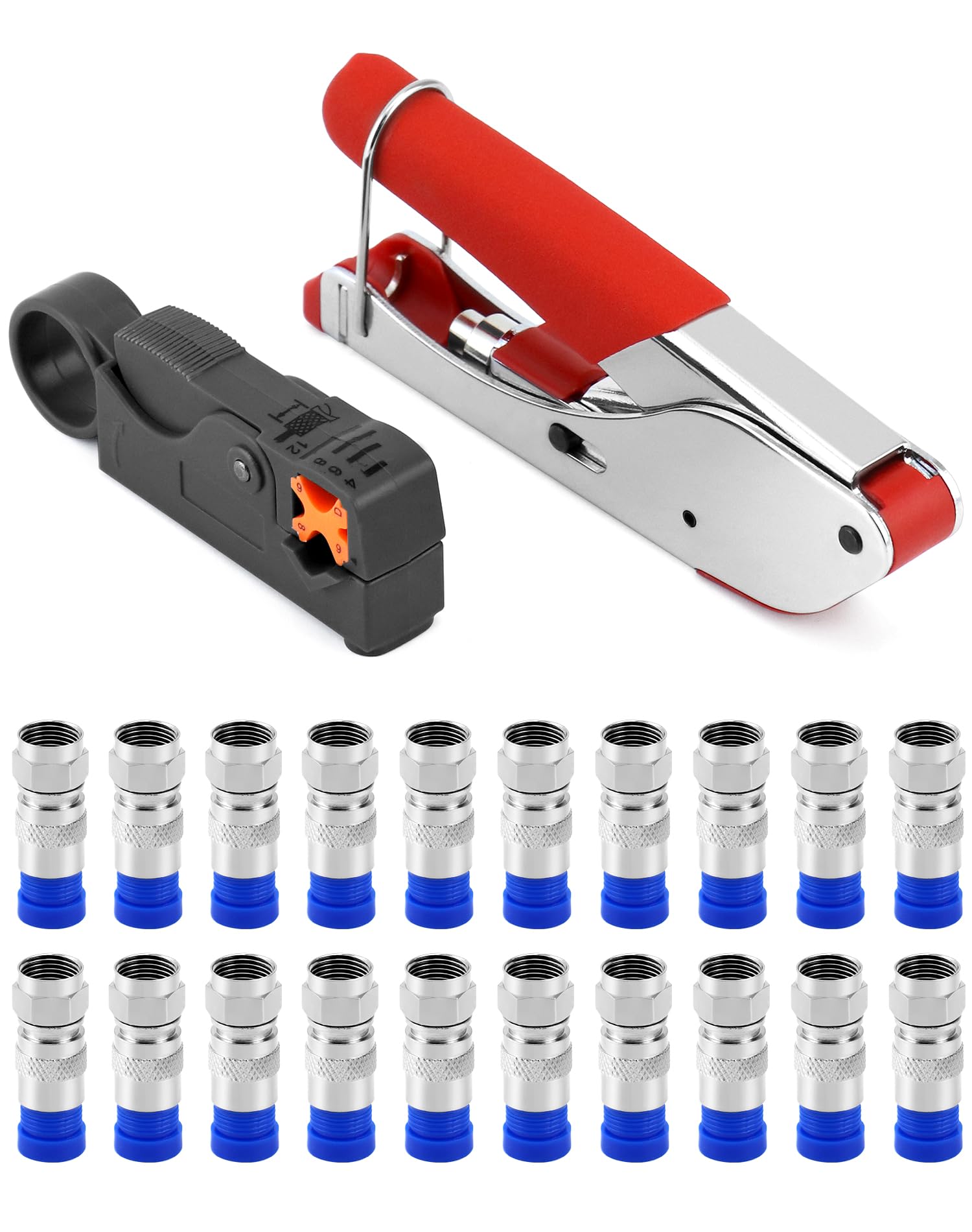 QWORK® 22PCS Coax Cable Crimping Tool Set with Stripper & F Connector Compression Tool for RG6 & TV Cables