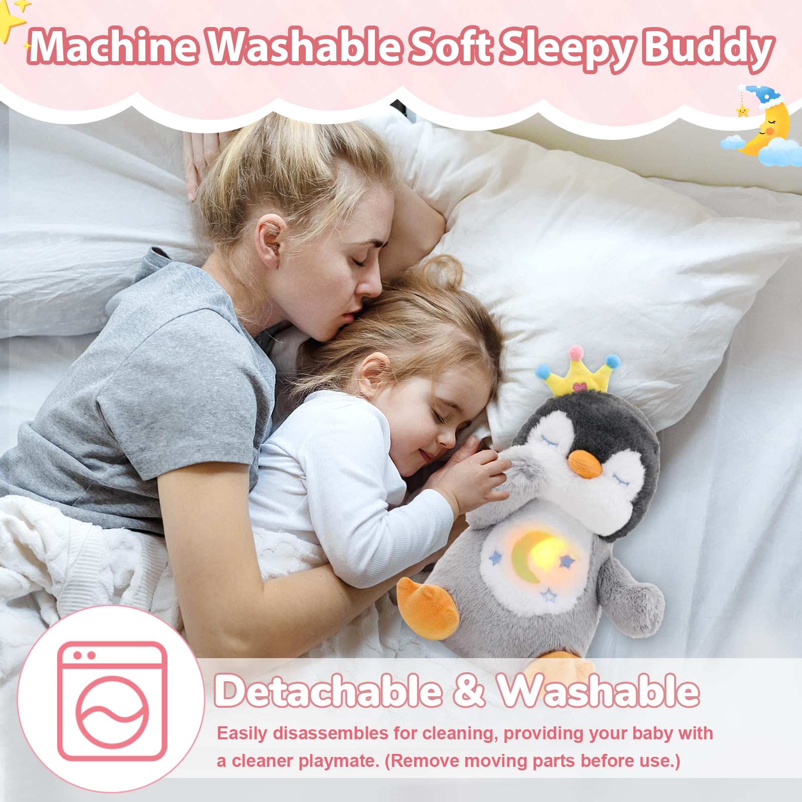 Breathing Stuffed Animal, Soothe Snuggle Penguin Plush for Anxiety Adults and Kids, Volume Control, Machine Washable, Sleep Buddy Soothing Penguin with Realistic Breathing and Lights Music, 4 Modes