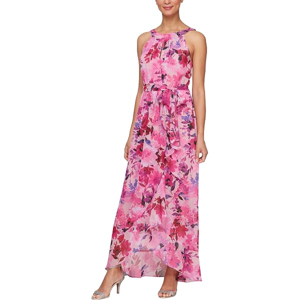 Jessica Howard Women's Sleeveless Chiffon Maxi Dress - Guest Wedding Dress, Yellow, Size 10