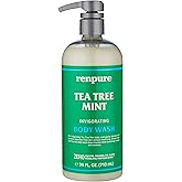 Renpure Original Tea Tree Essential Oil & Peppermint Moisturizing Body Wash With Pump – for Dry Sensitive Skin & Decongest Pores – Sulfate Free Body Wash & Liquid Hand Soap For Men & Women