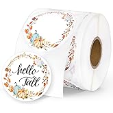 FYSUIMU Fall Thanksgiving Direct Thermal Labels Watercolor Pumpkin Leaves Label Stickers Autumn Round Self-Adhesive Printer Decals for DIY Candle Small Business Name Tag Logo Design, 500 Pcs
