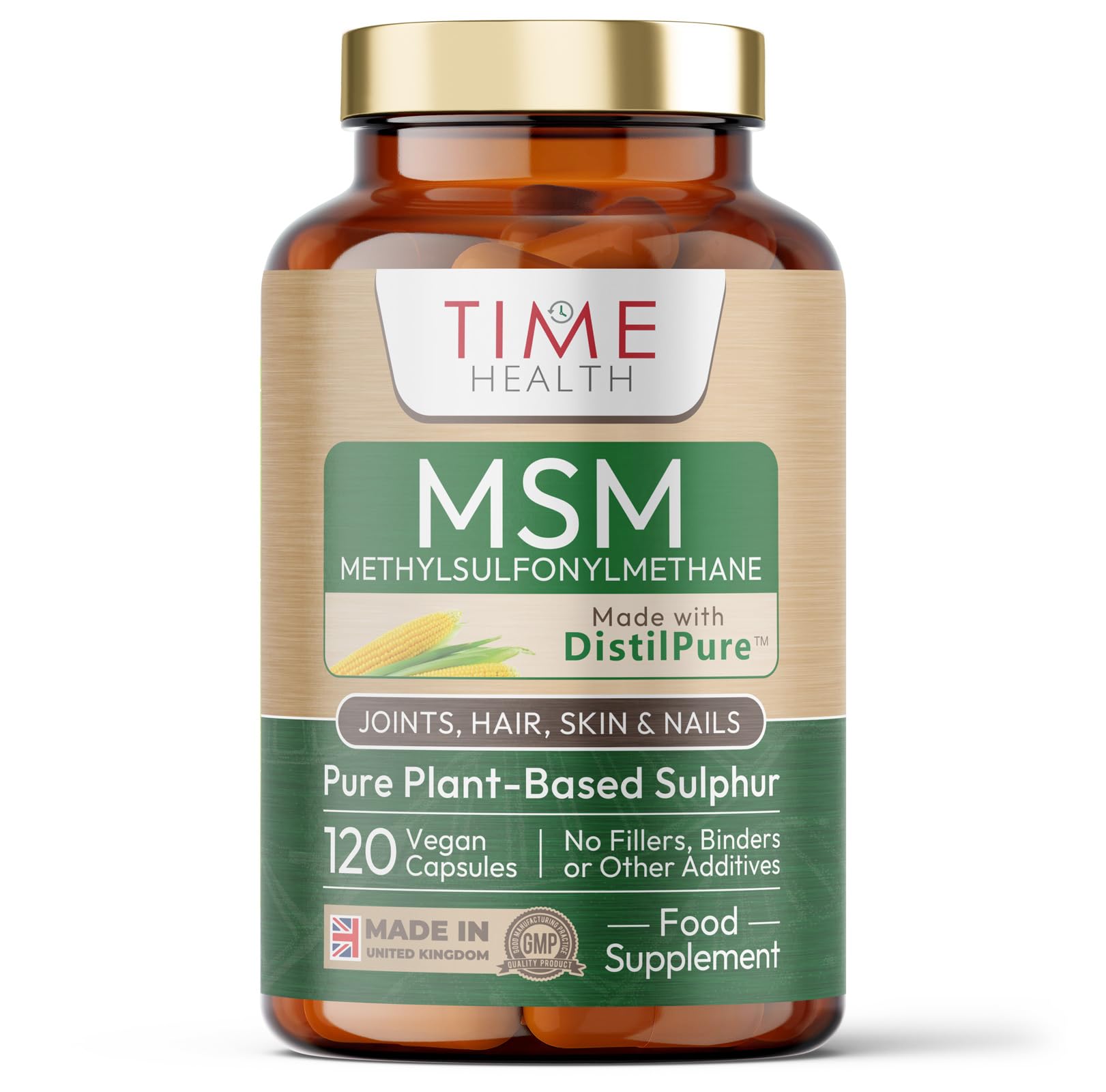 DistilPure MSM - Plant-Derived Sulphur 1000mg Capsules - UK Manufactured - Zero Additives - Pullulan - 120 Capsules