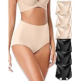 QOVOQ Seamless High Waisted Underwear Panties for Women No Show Ladies Panty Full Coverage Tagless Briefs 6 Pack