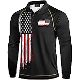 Mainfini Men's Long Sleeve 1776 Golf Shirt USA Flag Graphic Button Polo Shirt (S-3XL)