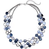 Noessla Layered Beaded Chunky Necklace for Women Boho Two-color Shell Statement Necklace Fashion Collar Costume Jewelry Gifts for Mum