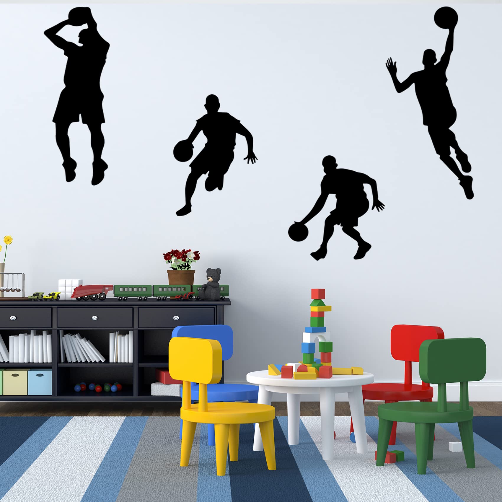 Basketball Wall Decor Sticker Player Wall Decals, Vinyl Art Sport Style Wall Stickers Boys Room Decor, Sports Ball Wall Decal for Bedroom School Basketball Enthusiasts