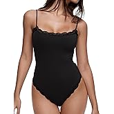 REORIA 2025 Lace Bodysuit for Women Square Neck Sleeveless Spaghetti Strap Sexy Tank Top Thong Bodysuit Going Out