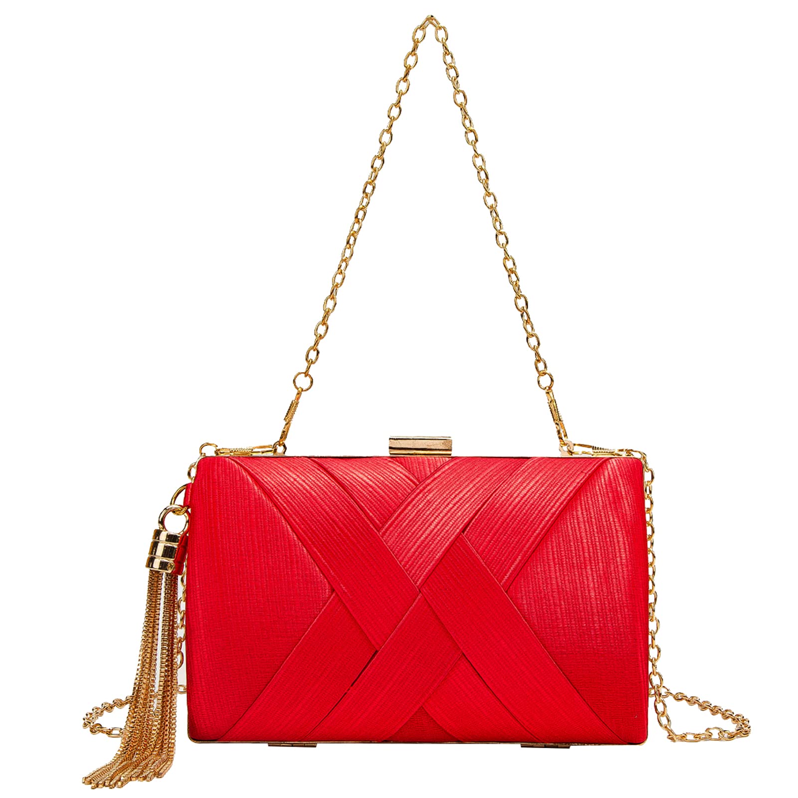 LETODE Women's Elegant Tassel Pendant Silk Evening Bag Clutch Purse for Bride Wedding Prom Night Out Party (RED)