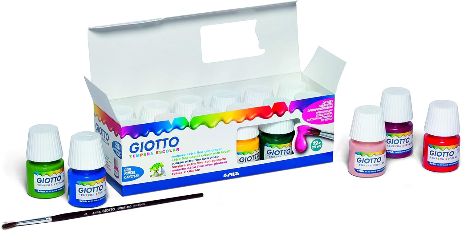 Giotto Témpera Surtido 25 Ml. Est. 12 Uds + Pincel: Amazon.es: Oficina y papelería