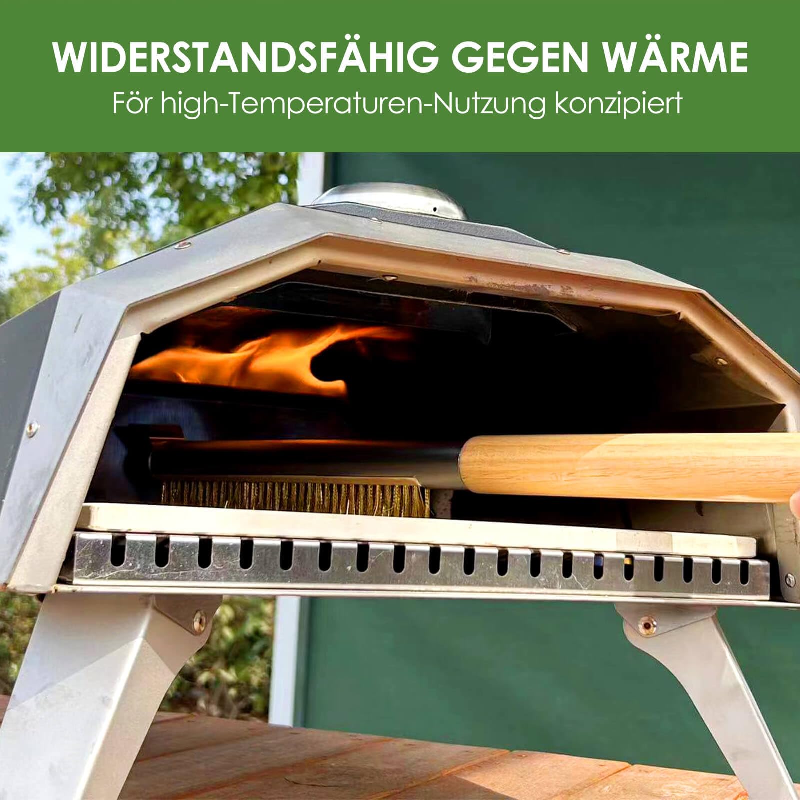 Manucode Pizzaofen Bürste mit Schaber, Messingborsten, Holzgriff, 52 cm 5