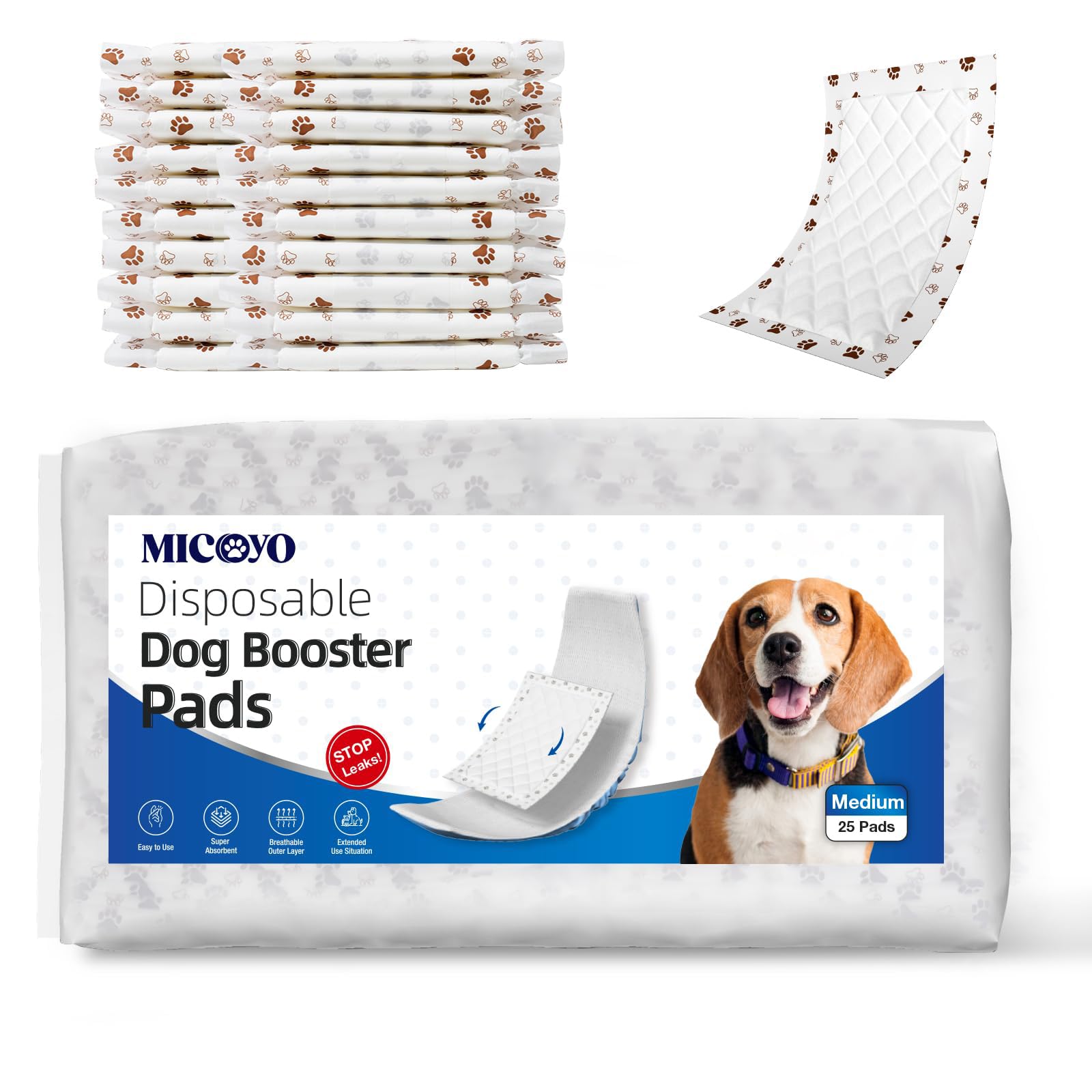 MICOOYO Disposable Dog Diaper Liners, Dog Booster Pads for Male Female Dogs, Period Doggy Inserts Pads for Nappies Diapers Pants(M-25)