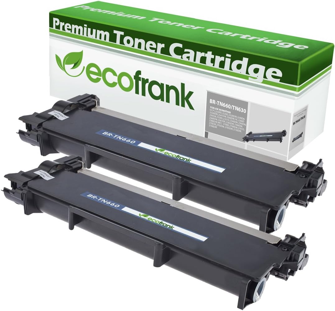 EcoFrank Compatible High Yield Toner Cartridge Replacement for Brother TN660 TN630 (Black, 2-Pack) by EcoFrank