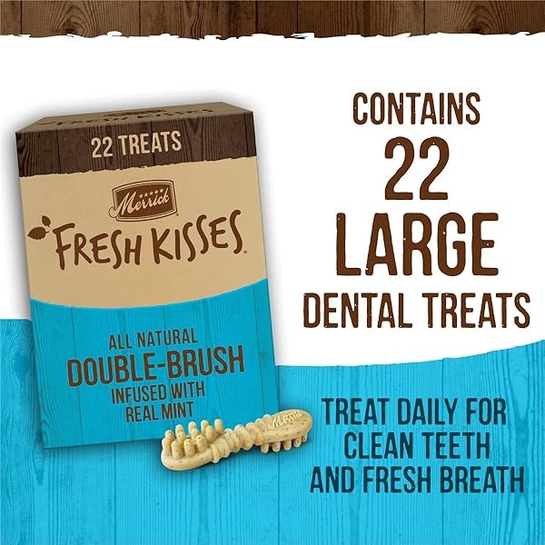MERRICK FRESH KISSES NATURAL DENTAL CHEWS, TOOTHBRUSH SHAPE TREAT INFUSED WITH REAL MINT, FOR LARGE DOGS – 22 CT. BOX