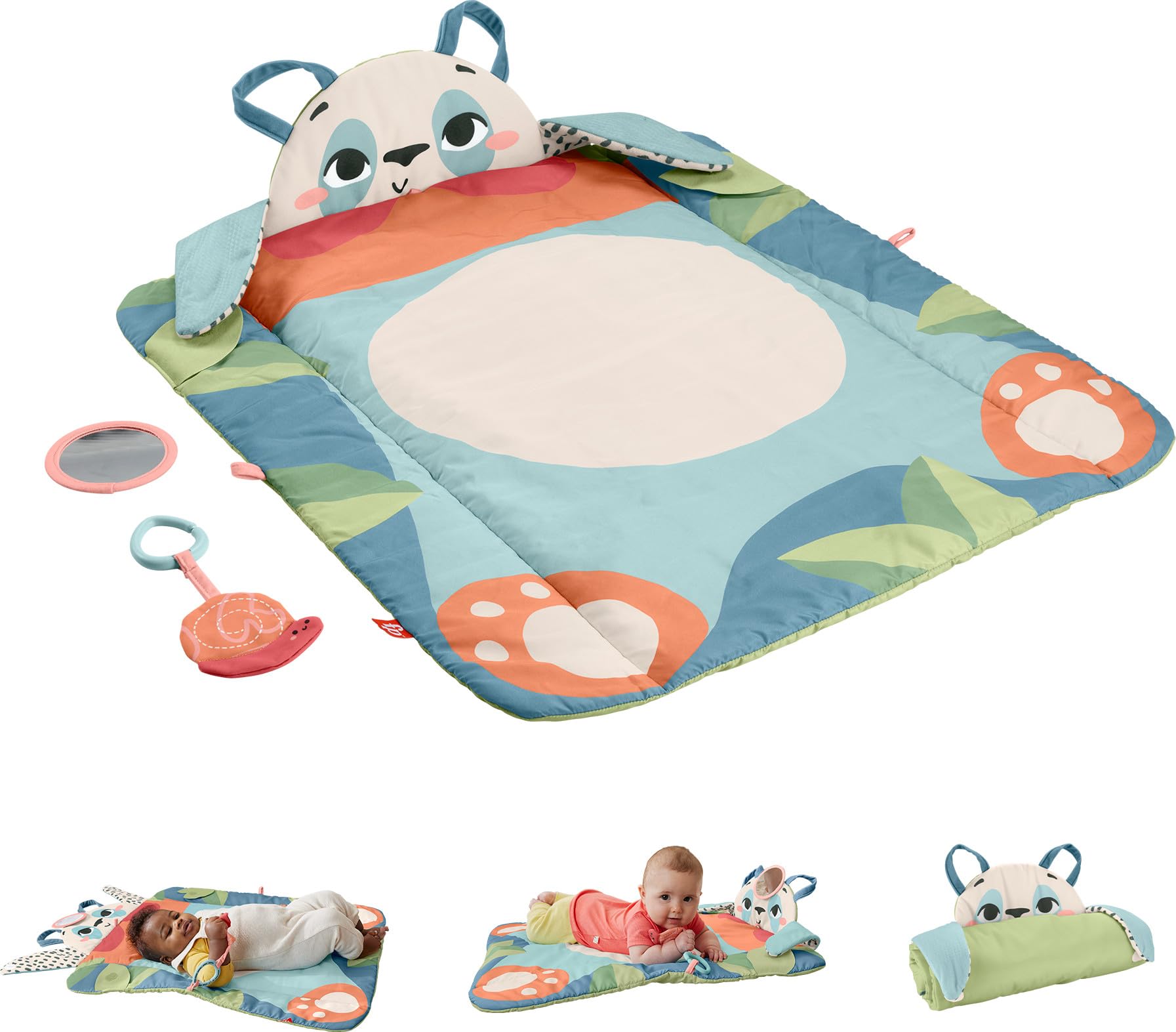 Fisher-Price Baby Planet Friends Roly-Poly Panda Play Mat, Portable Tummy Time Activity for Developmental Play for Newborns Ages 0+ Months