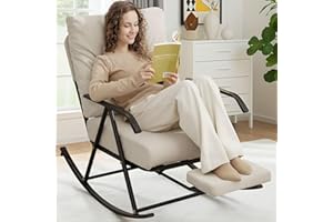COMAX Rocking Chair Nursery, Glider Modern Accent Chairs with Cushion, Nursing Rocker Padded Seat Armchair for Indoor Living Room Bedroom Beige