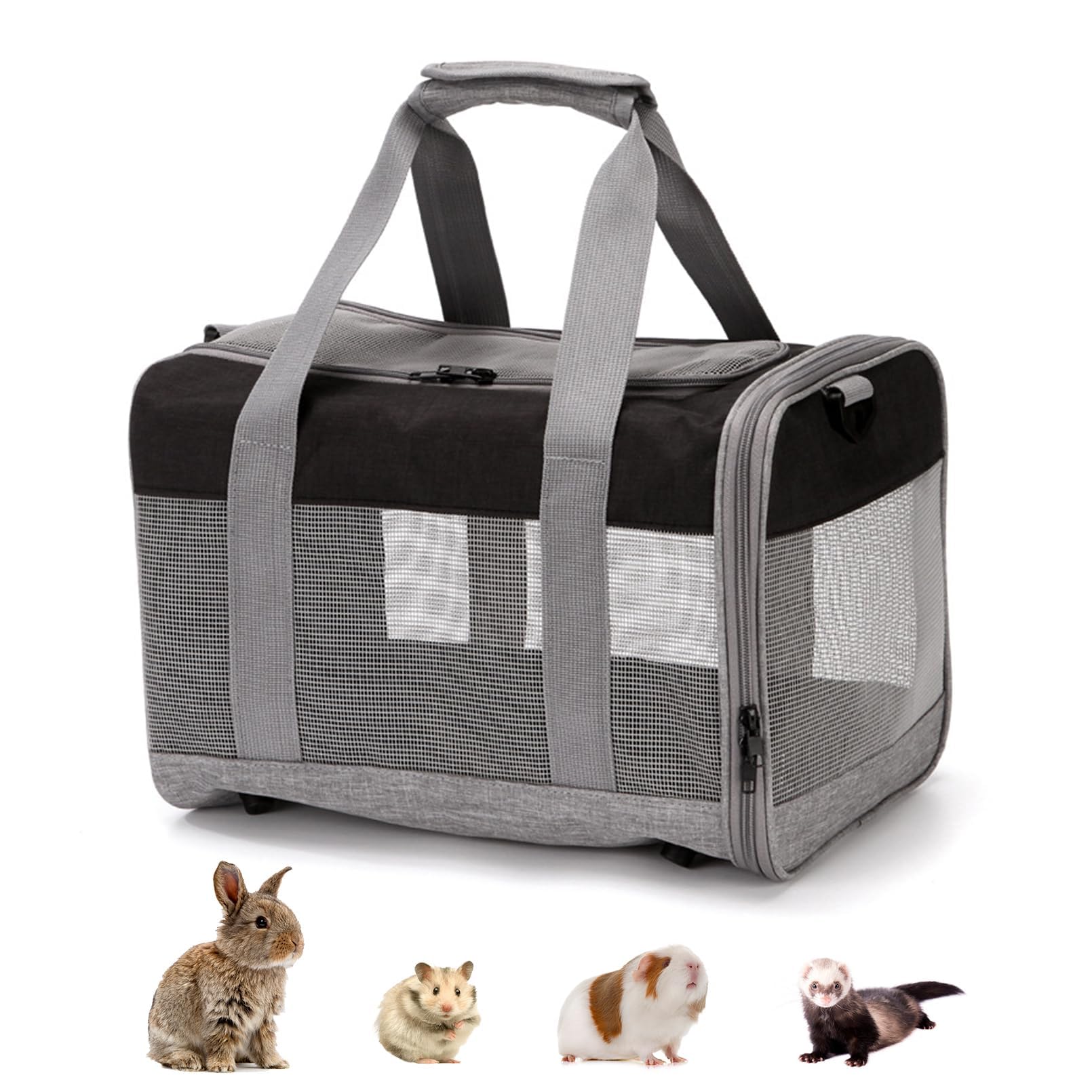 Photo 1 of kathson Small Animal Carrier Bag, Guinea Pig Rabbit Travel Carrier Breathable Mesh Window Pet Portable Hand Bag for Hamster Bird Bunny Bearded Dragon Kitty and Etc (Grey with Black)