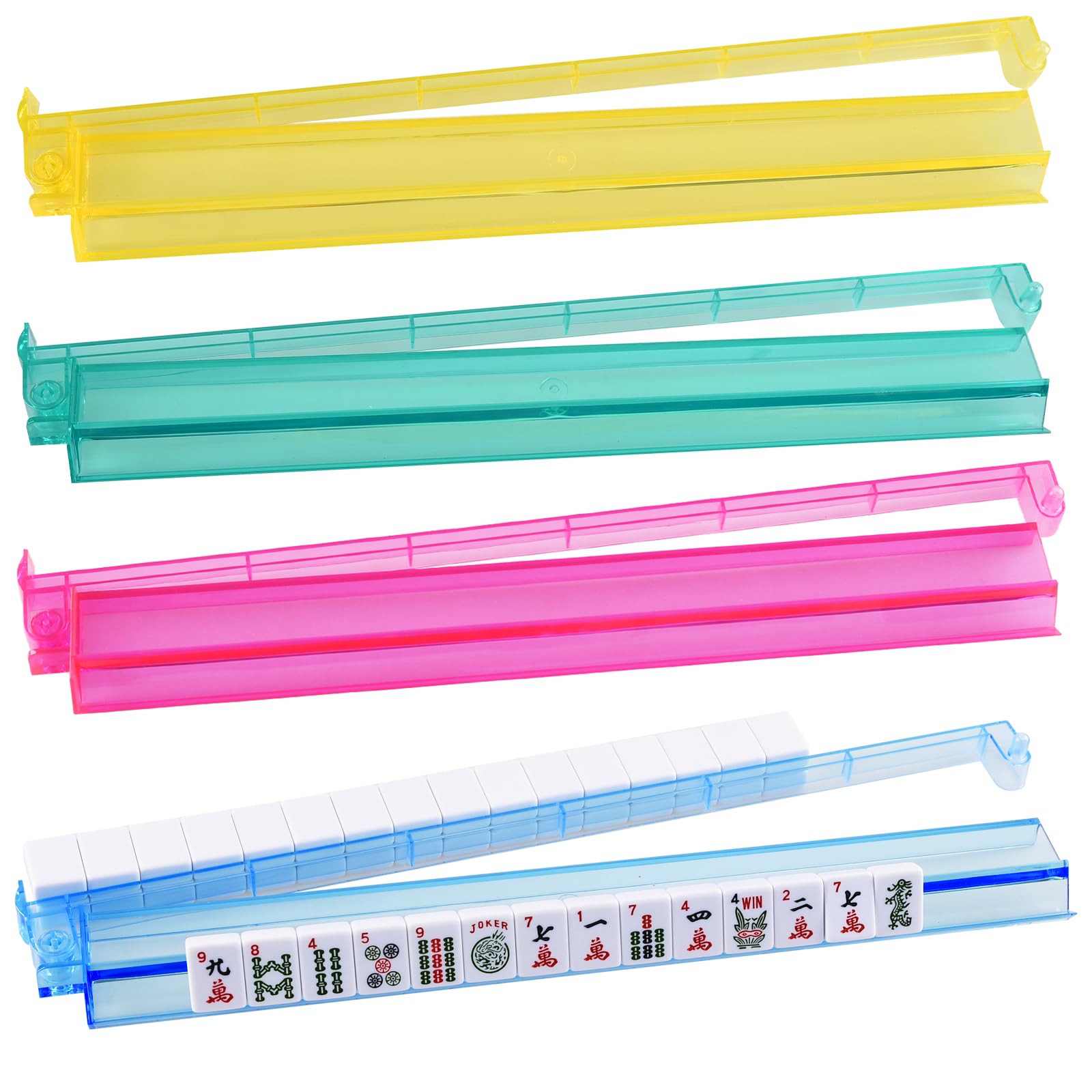 Photo 1 of All-in-One Tile Rack & Pusher, Clear Acrylic Mahjong Combo, Modern American Majiang Tile Set of 4 (Colorful)