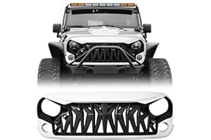 ICARS Front Grill Shark Grille Compatible with 2007-2018 Jeep Wrangler Rubicon Sahara Sport JK JKU, White and Black