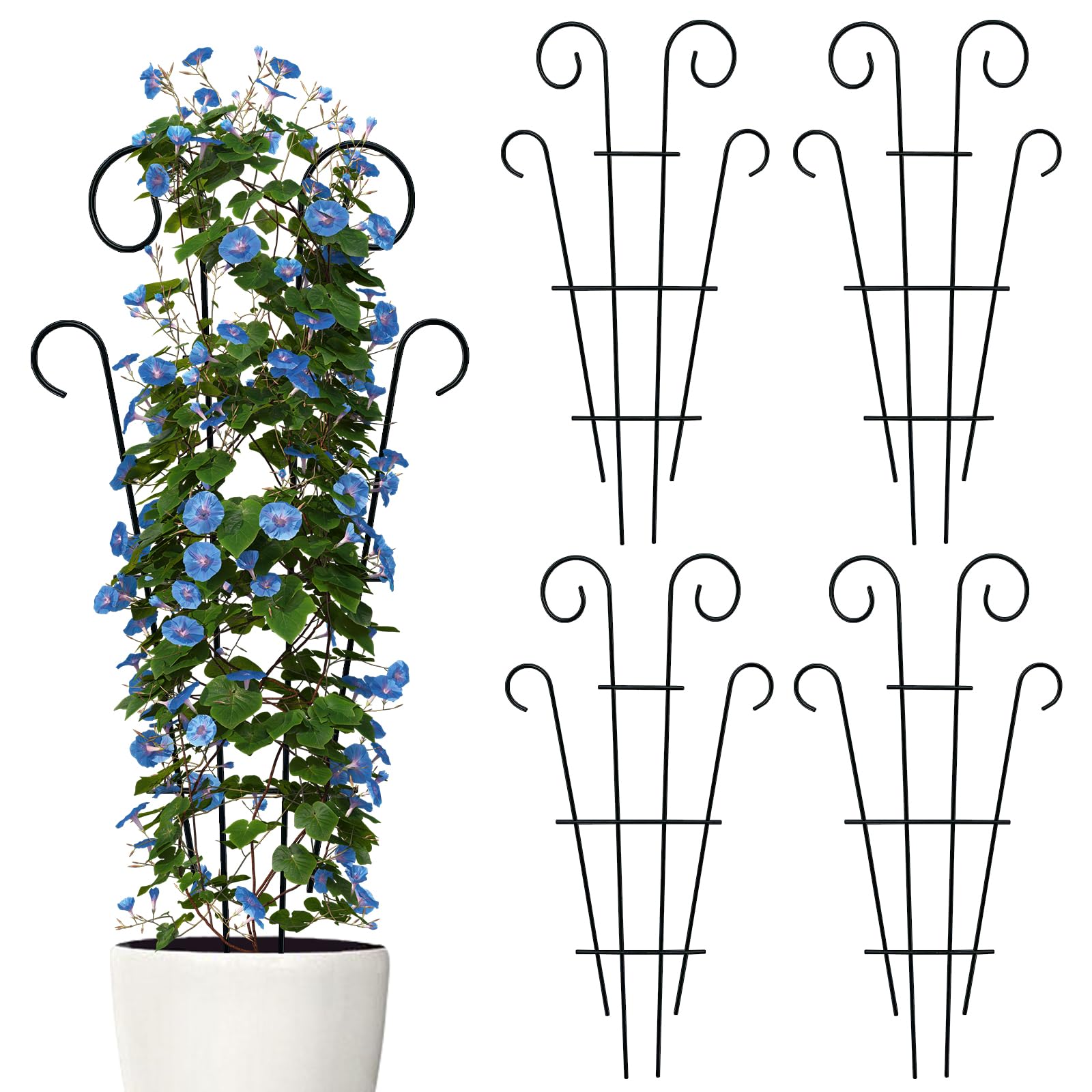Photo 1 of Thealyn 4 Pack 43'' Indoor Plant Trellis for Potted Plants Climbing, Outdoor Metal Garden Trellis Houseplants Flowers Vine Ivy, Wave Shape, Black
