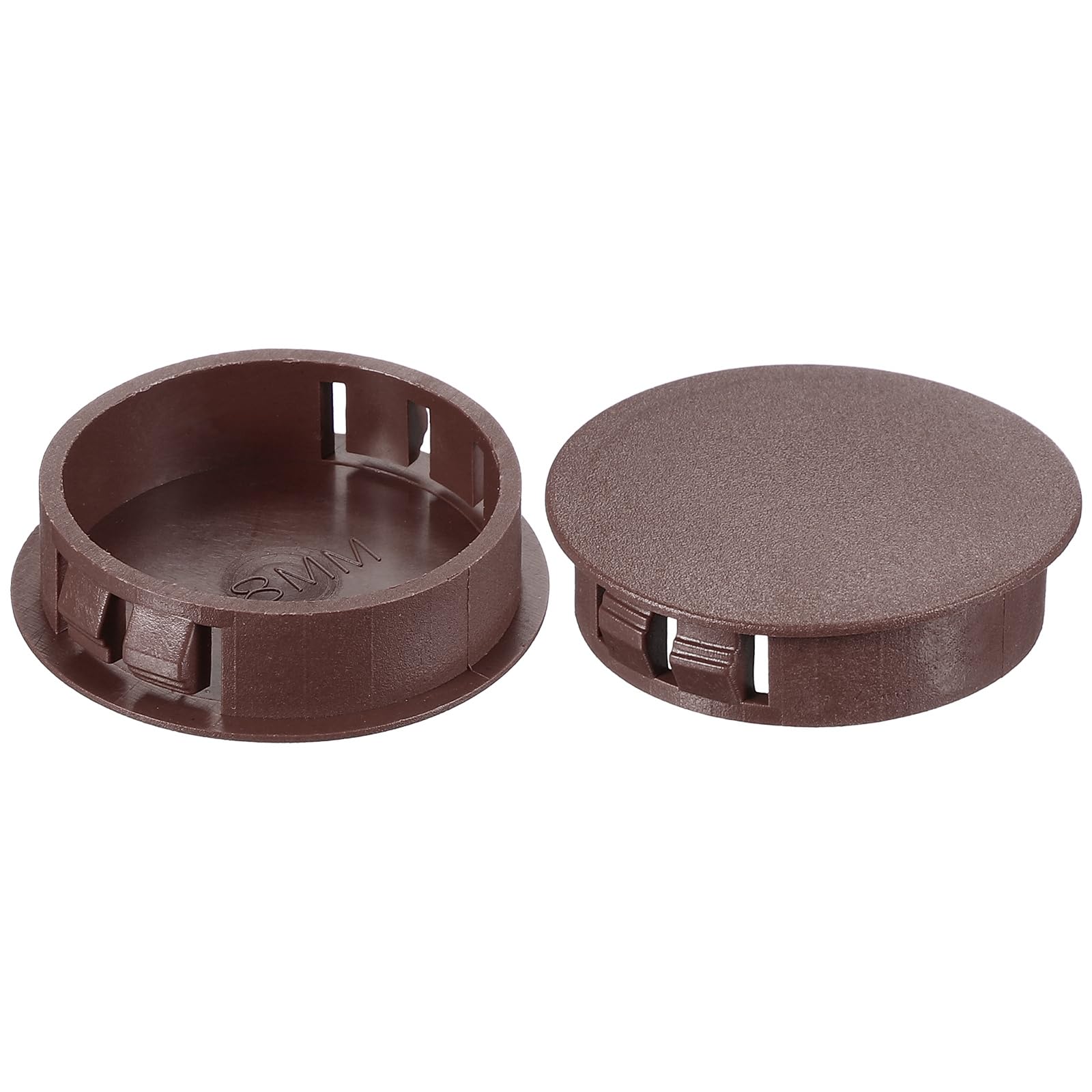 PATIKIL 1.5"/38mm Plastic Hole Plugs, 20Pcs Flush Type Round Hole Plugs Cover Snap in Locking Hole Tube for Table Kitchen Cabinet Furniture, Dark Brown