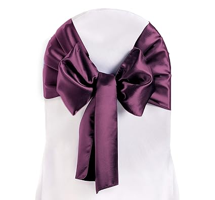 Tiger Chef 12 Pack Eggplant 12 Inch Wide Satin Chair Bows And Sashes For Wedding Decorations Birthday Parties Banquets Graduations Engagements