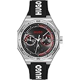 HUGO Men's #Grail Sport Watch – 44mm Stainless Steel Case, Multifunction Movement, Bold Design, Quartz Accuracy, Sporty and Dynamic Style - Gift for Him
