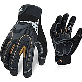 Vgo... 1-Pair Heavy Duty Synthetic Leather Work Gloves, Impact Protection Mechanic Gloves, Rigger Gloves, Vibration Reduction, Touchscreen Capable (Size L, Black, SL8849)