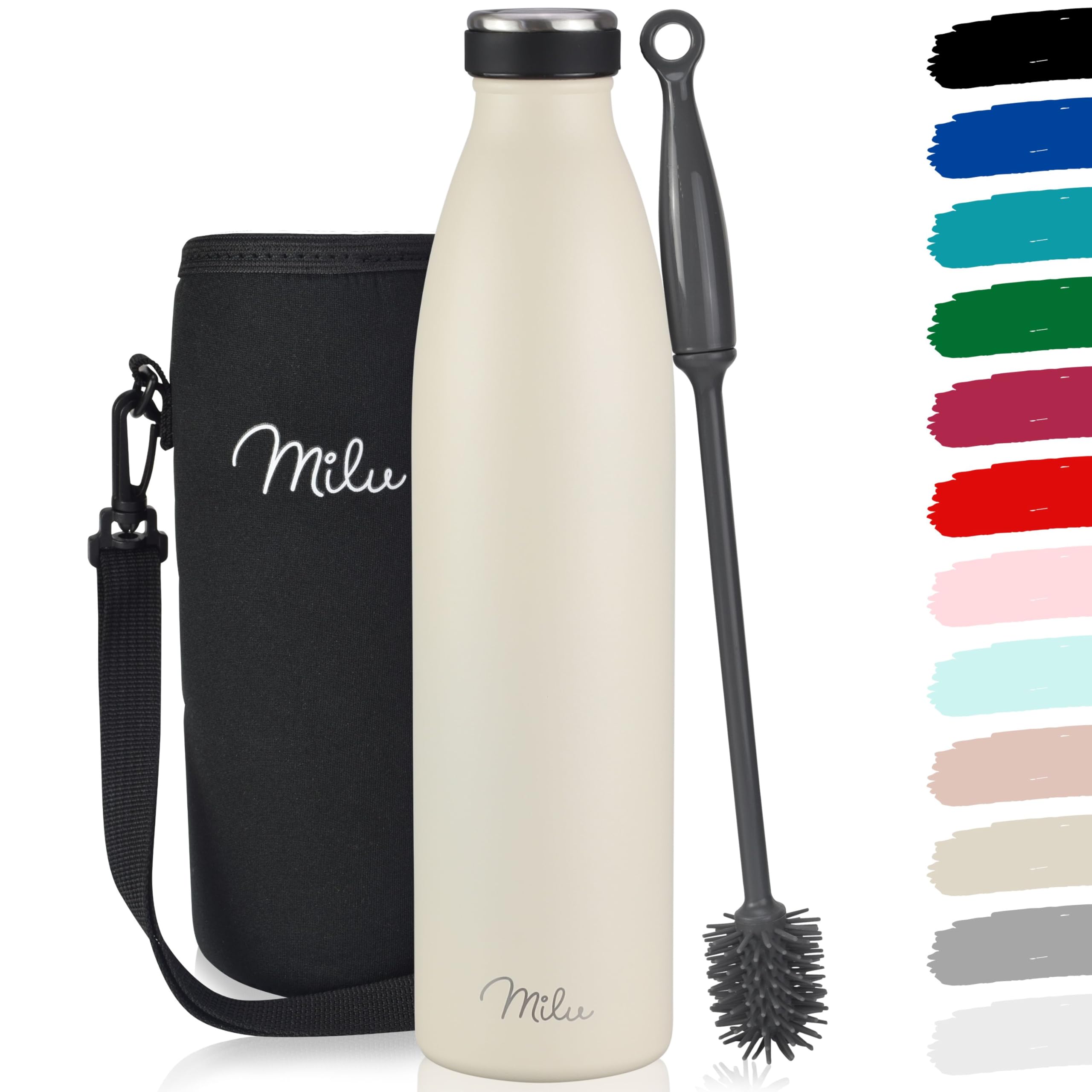 Milu Stainless Steel Drinking Bottle 500 ml - Insulated Thermo Flask for Water - Leak Proof, Insulated and Double Walled, Carbonated (Buttercream, 500ml)