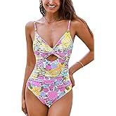 CUPSHE One Piece Swimsuit for Women Bathing Suits Twist Front Cutout Adjustable Straps Ruched Swimwear