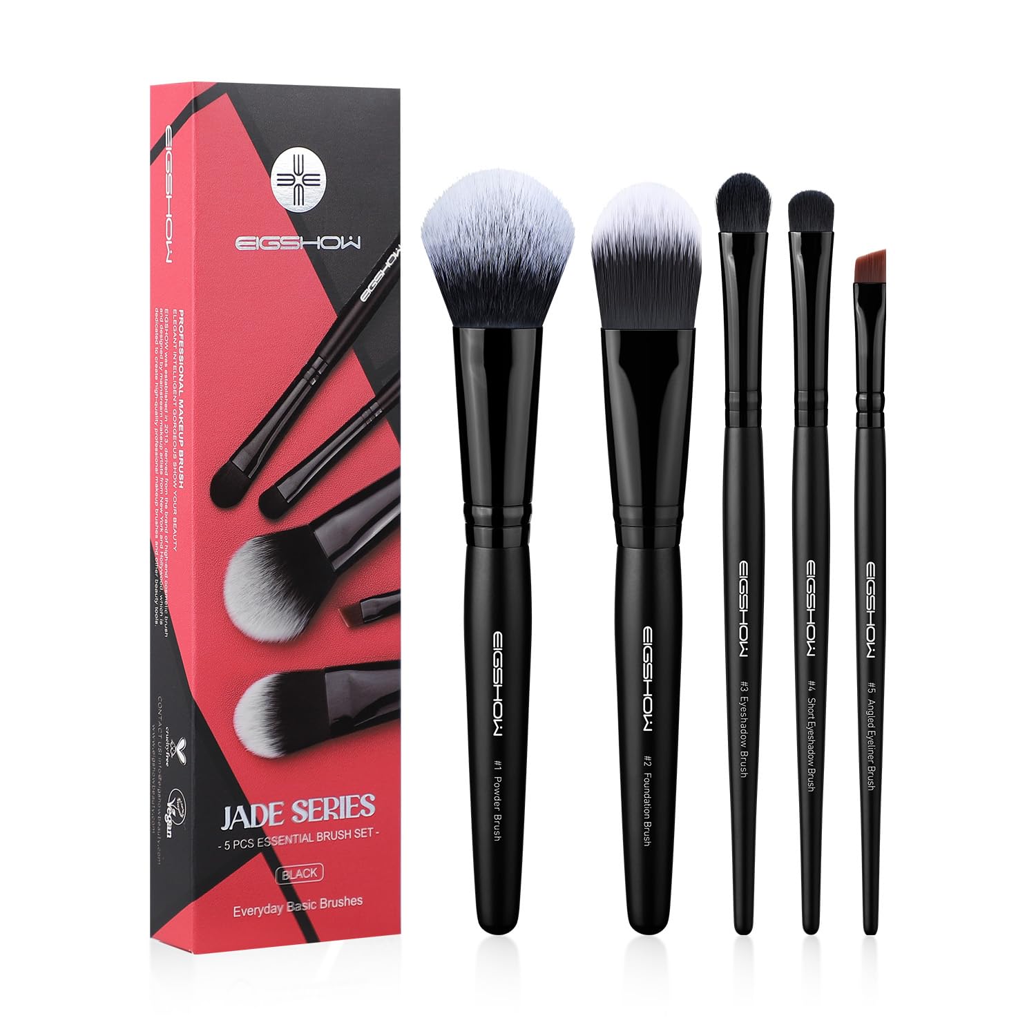 EIGSHOW 5 Pcs Makeup Brush Set, Essential Basic Makeup Brushes, Powder, Foundation, Shadow, Eyeliner Brush For Daily Makeup Look(Black)