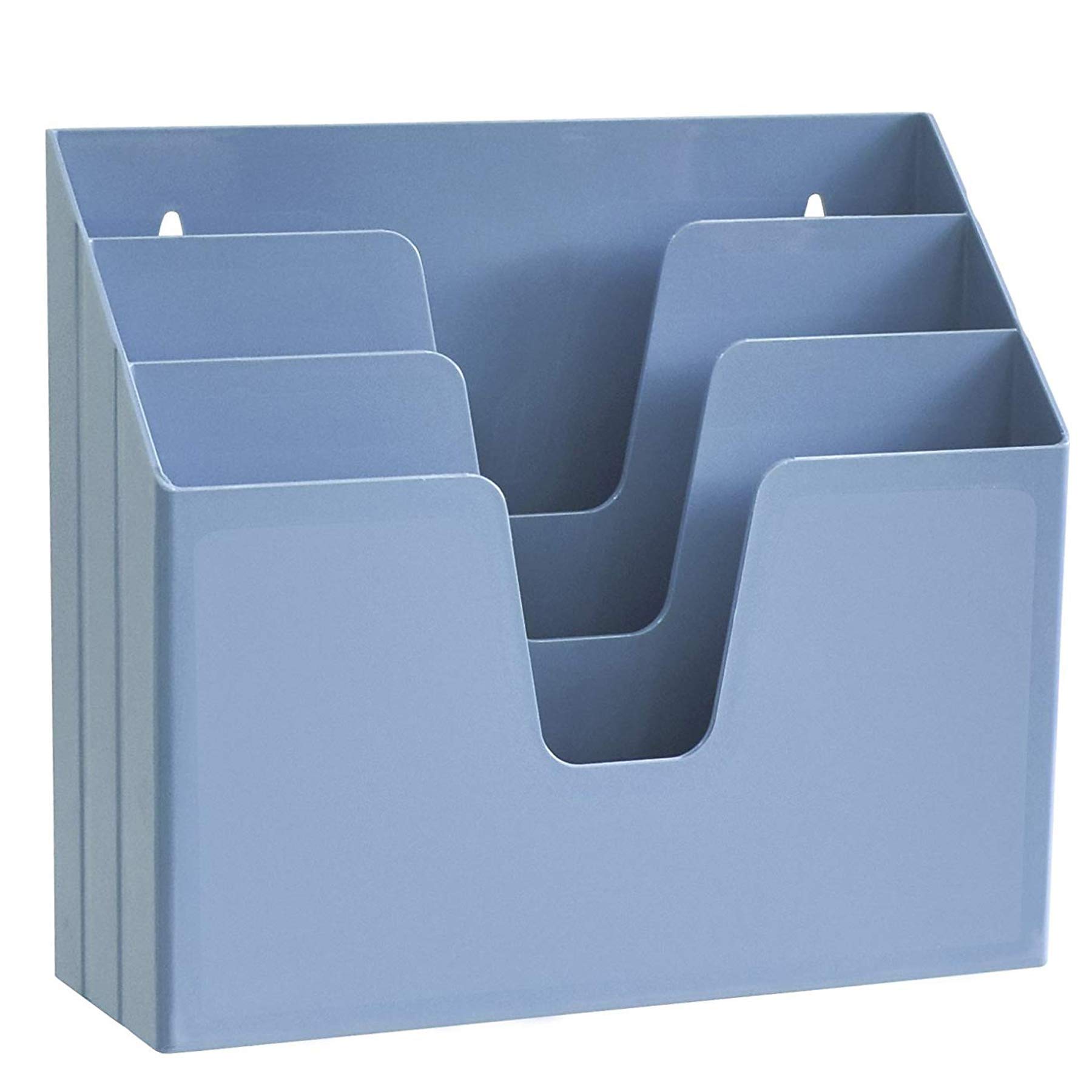 Acrimet Horizontal Triple File Folder Holder Organizer, Open Top Desktop Document Sorter for Letter Size Papers & Folders, Plastic (Solid Blue)