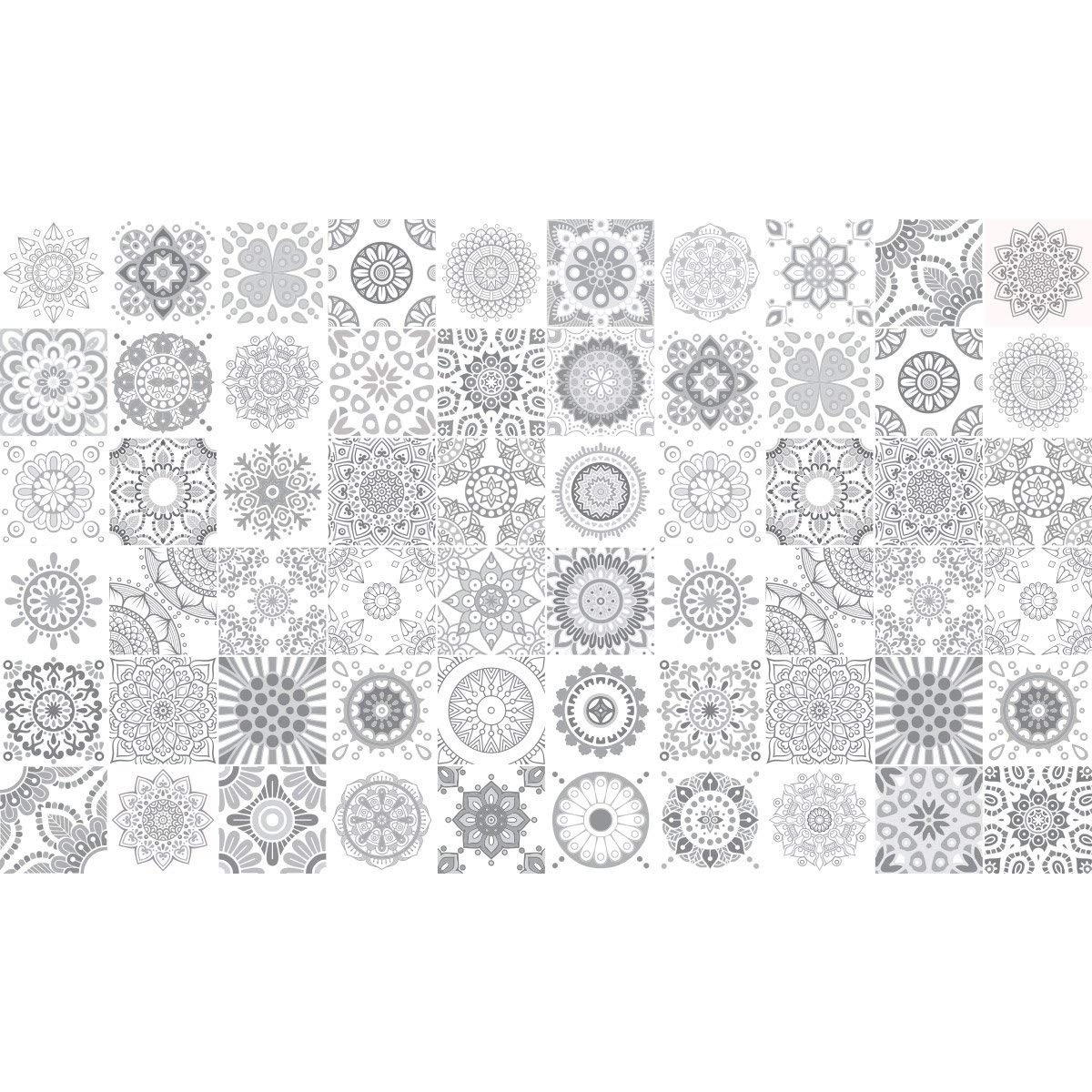 Ambiance Sticker Self-Adhesive Decorative Wall Decal Cement Tile for Bathroom and Kitchen Design Nuance de Gris - Pack of 60 Stickers of 10 x 10 cm