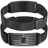 Duodiner Valentines Day Gifts for Him -Initials Bracelets for Men Boys,A-Z Capital Letters American Flag Stainless Steel Bracelet Jewelry Gifts for Men Boys Kids Son Grandson Brother Dad Husband