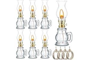 TANEMUDO 7 Set Vintage Glass Kerosene Lamp with 4 pcs 3.28 ft Wick Rustic Oil Lantern for Indoor Use and Hurricane Lighting Decor Emergency, Clear Lamp (Trendy Style)