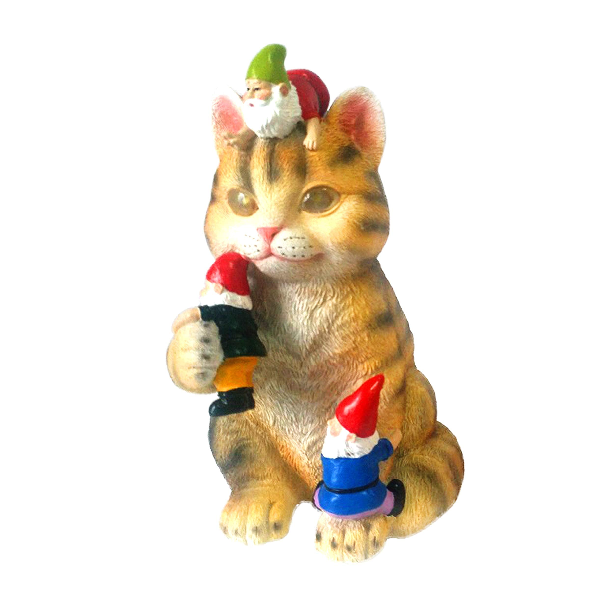 CAT GARDEN GNOME STATUE - Solar Powered Funny Garden Gnomes, Cute Cat Gift, Kitty Gnome Sculpture, Resin Art Figurine Mischievous & Whimsical Decor, Garden, Patio or Home (Grey)
