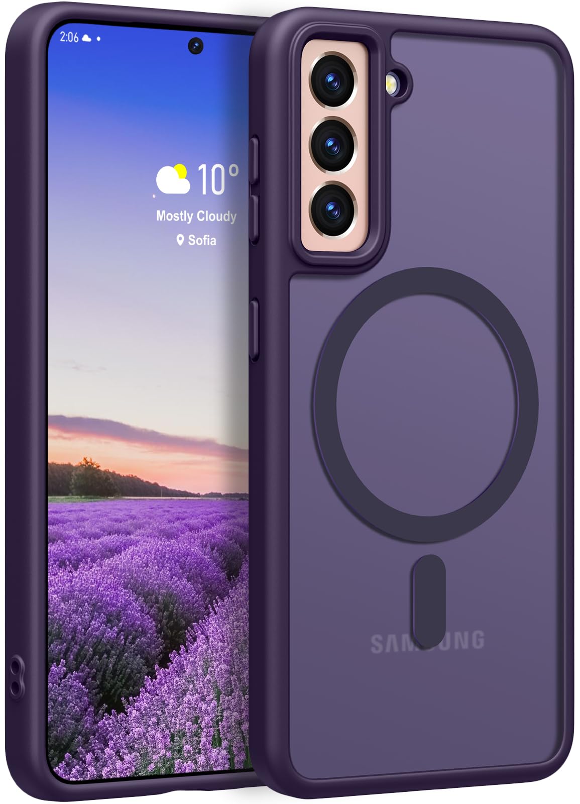 Rayboen for Samsung Galaxy S21 Case, Compatible with Magsafe, Translucent Frosted Silky Durable Shockproof Magnetic Phone Cover for Samsung S21 5G with Anti-Scratch Hard PC Back, Matte Purple