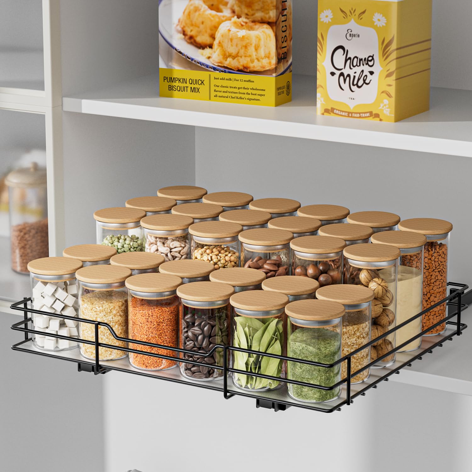 AIRUJIA Pull Out Cabinet Organizer Spice Racks, Cupboard Spice Rack Organiser, Kitchen Storage Shelf for Inside Cupboard, Heavy Duty Metal Spice Rack L10.6*W12.7*H2.4inch