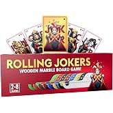 Rolling Jokers - Pegs and Jokers Board Game - 8-Player Wooden Set | Marbles for 2-8 Players - Hand-Drawn Cards - Adult Tabletop