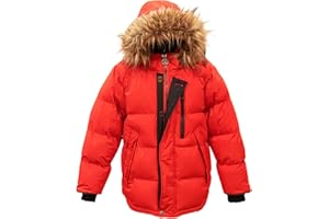 J. Whistler Golden Peak Boys Puffer Jacket Waterproof Winter Coat with Snorkel Hood Faux Fur Sizes 4-20