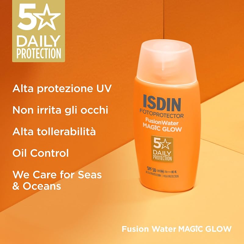 Fusion Water MAGIC Glow SPF 50 (50 ml) | Crema Solare Viso con Effetto Illuminante Glow | Leggera e Fase Esterna Acquosa