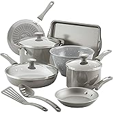 Rachael Ray Get Cooking! Nonstick Cookware Pots and Pans Set, Includes Baking Pan and Cooking Tools, 12 Piece - Gray