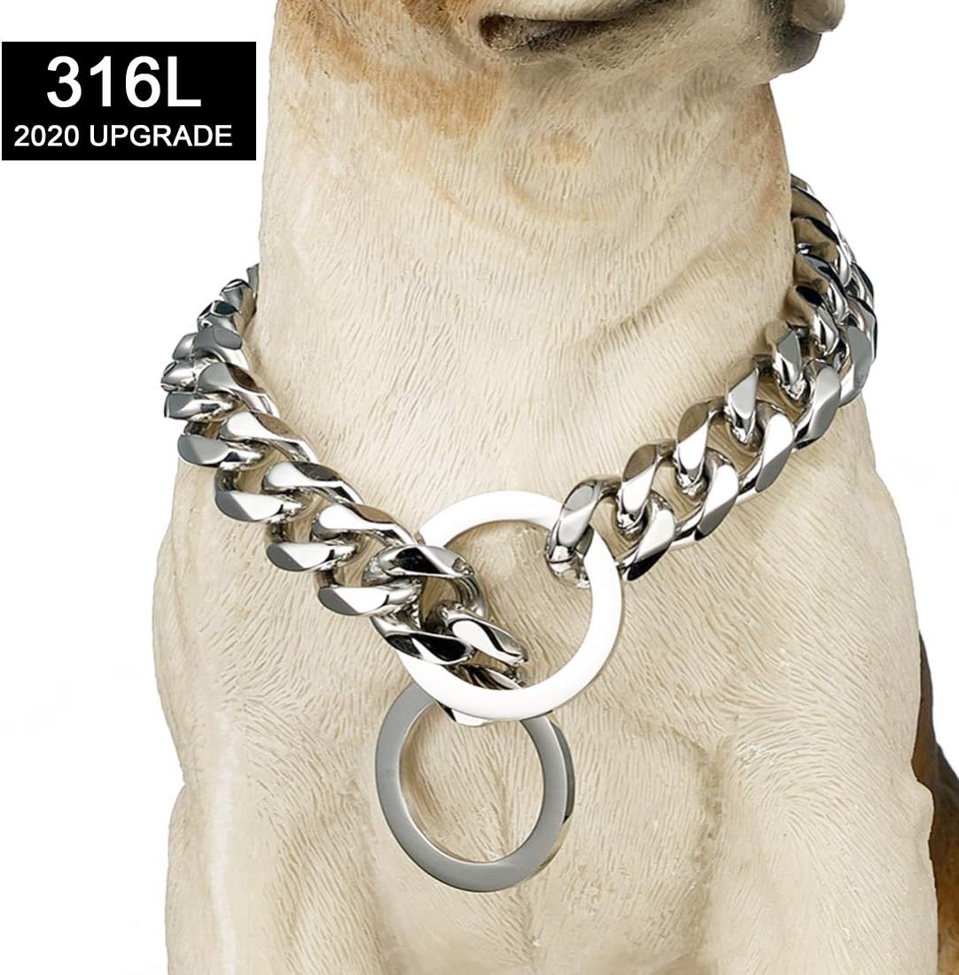 Tobetrendy Chain Dog Training Choke Collar Silver Cuban