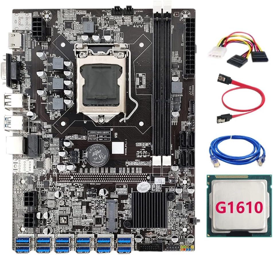 Lodokdre B75 Mining Motherboard LGA1155 12PCIE DDR3 G1610 CPU+Cable+Network