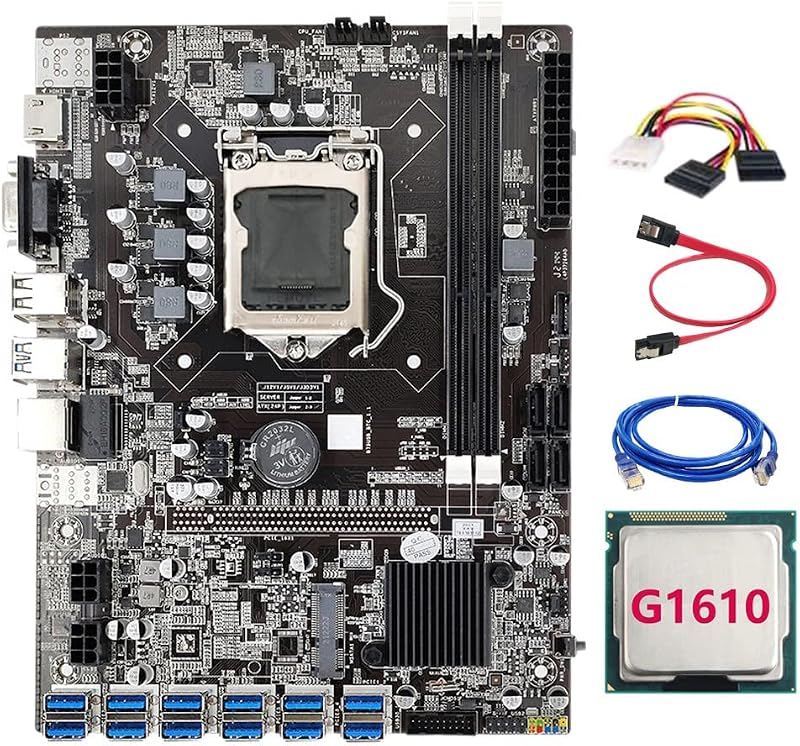 Lodokdre B75 Mining Motherboard LGA1155 12PCIE DDR3 G1610 CPU+Cable+Network